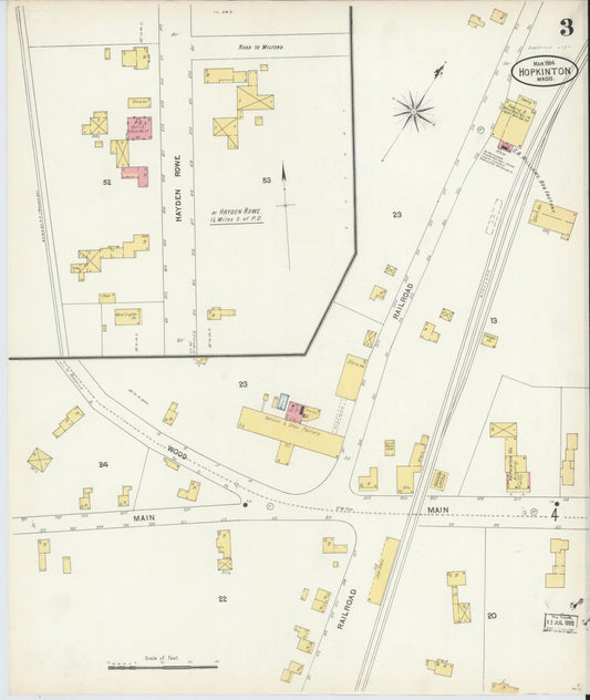 Sanborn Fire Insurance Map from Hopkinton, Middlesex County, Massachusetts (1904), Sheet #0003 - Historic Sanborn Fire Insurance Map Print, vintage old map wall art, antique decor, genealogy gift, Massachusetts Massachusetts map