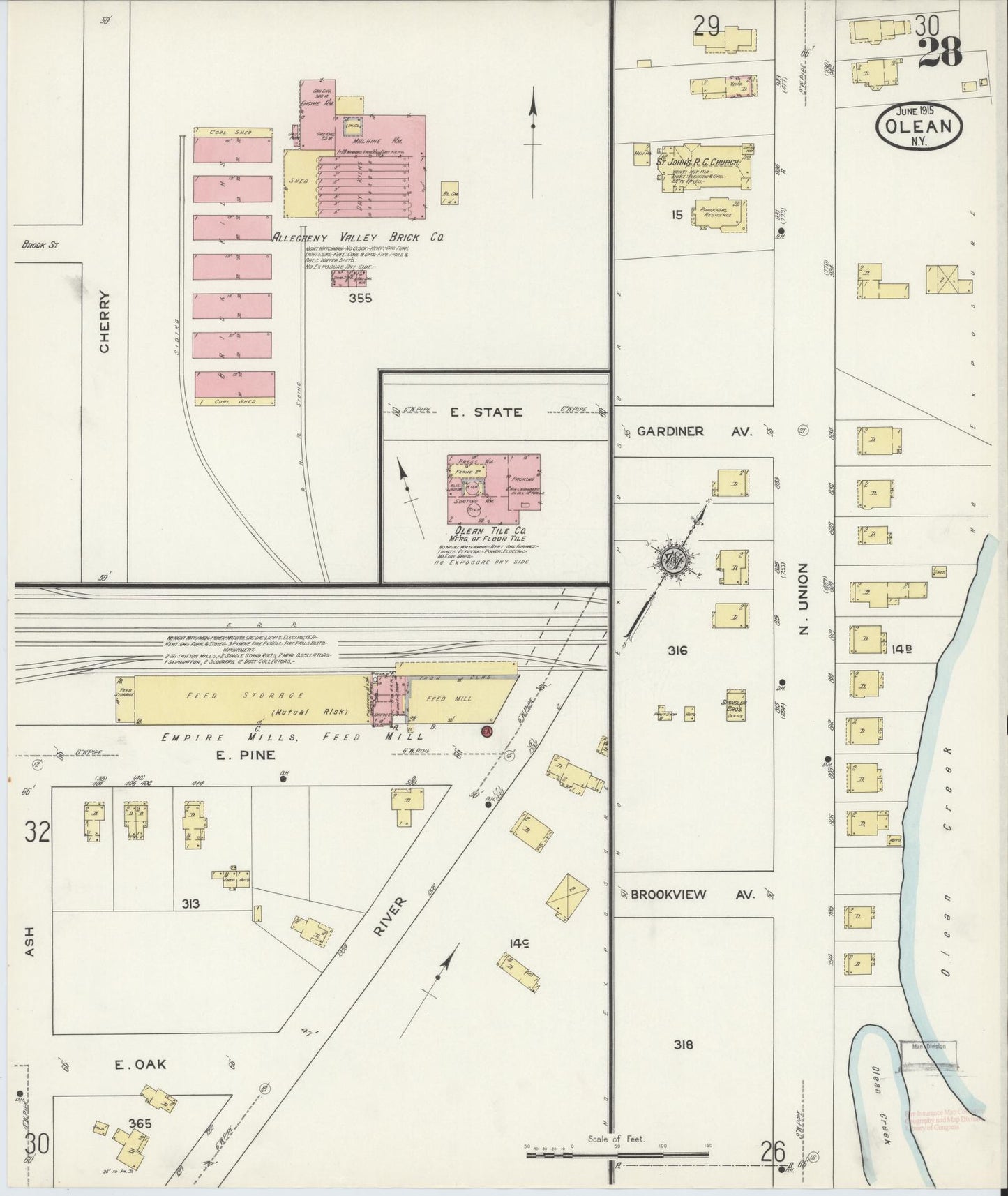 Sanborn Fire Insurance Map from Olean, Cattaraugus County, New York (1915), Sheet #0028 - Complete Map Set gallery image, historic Sanborn map, vintage wall art, New York New York
