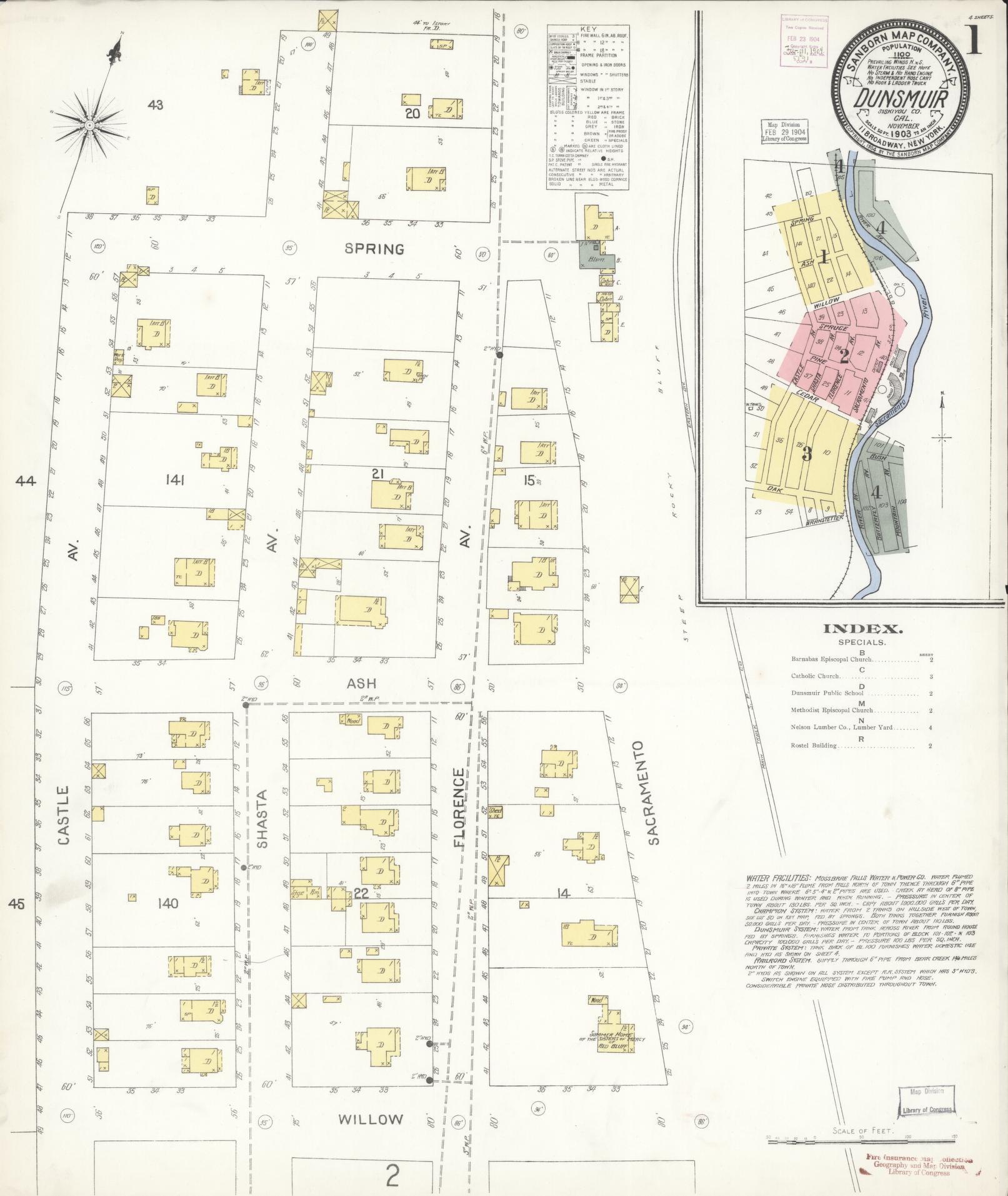 Sanborn Fire Insurance Map from Dunsmuir, Siskiyou County, California (1903), Sheet #0001 - Historic Sanborn Fire Insurance Map Print, vintage old map wall art, antique decor, genealogy gift, California California map