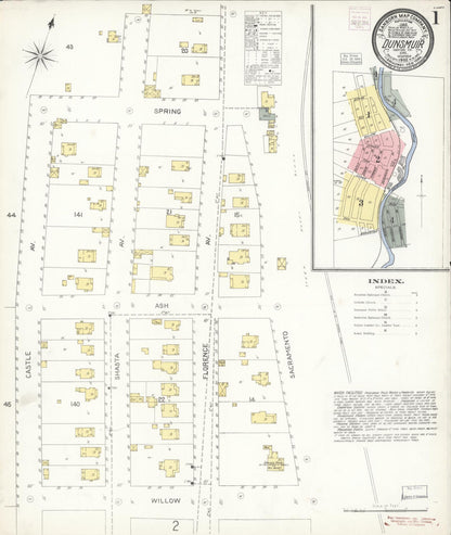 Sanborn Fire Insurance Map from Dunsmuir, Siskiyou County, California (1903), Sheet #0001 - Historic Sanborn Fire Insurance Map Print, vintage old map wall art, antique decor, genealogy gift, California California map
