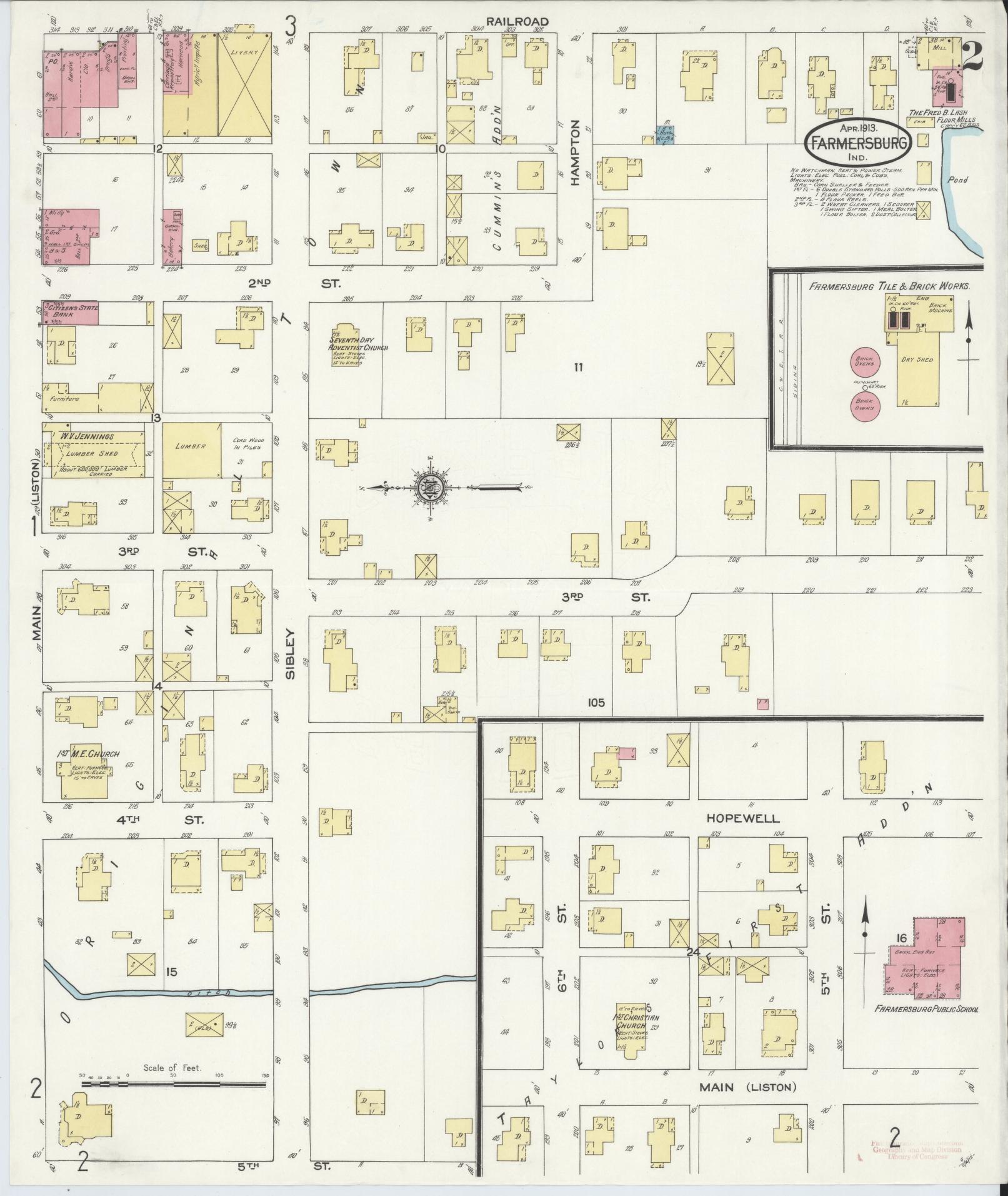 Sanborn Fire Insurance Map from Farmersburg, Sullivan County, Indiana (1913), Sheet #0002 - Complete Map Set gallery image, historic Sanborn map, vintage wall art, Indiana Indiana