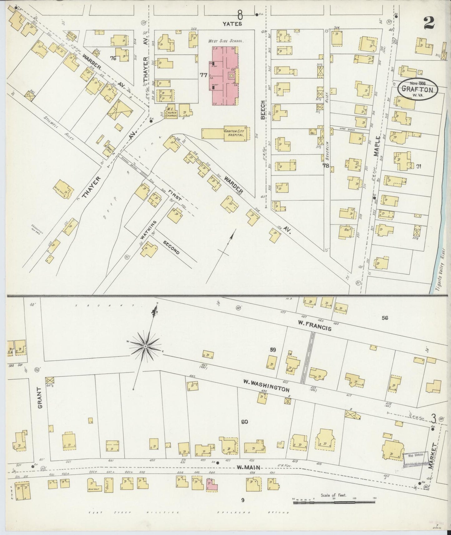 Sanborn Fire Insurance Map from Grafton, Taylor County, West Virginia (1906), Sheet #0002 - Complete Map Set gallery image, historic Sanborn map, vintage wall art, West Virginia West Virginia