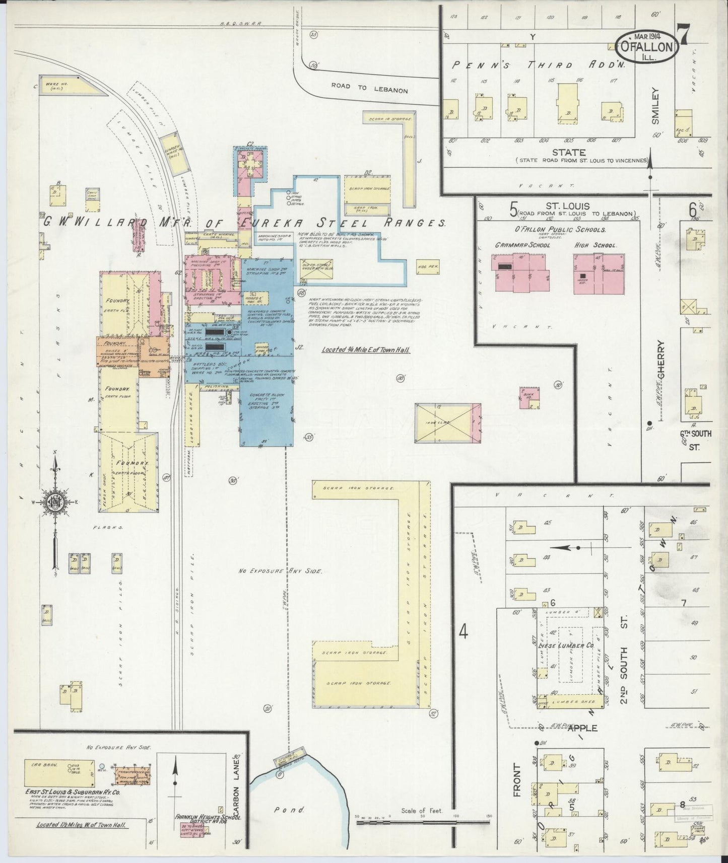 Sanborn Fire Insurance Map from O'Fallon, Saint Clair County, Illinois (1914), Sheet #0007 - Complete Map Set gallery image, historic Sanborn map, vintage wall art, Illinois Illinois