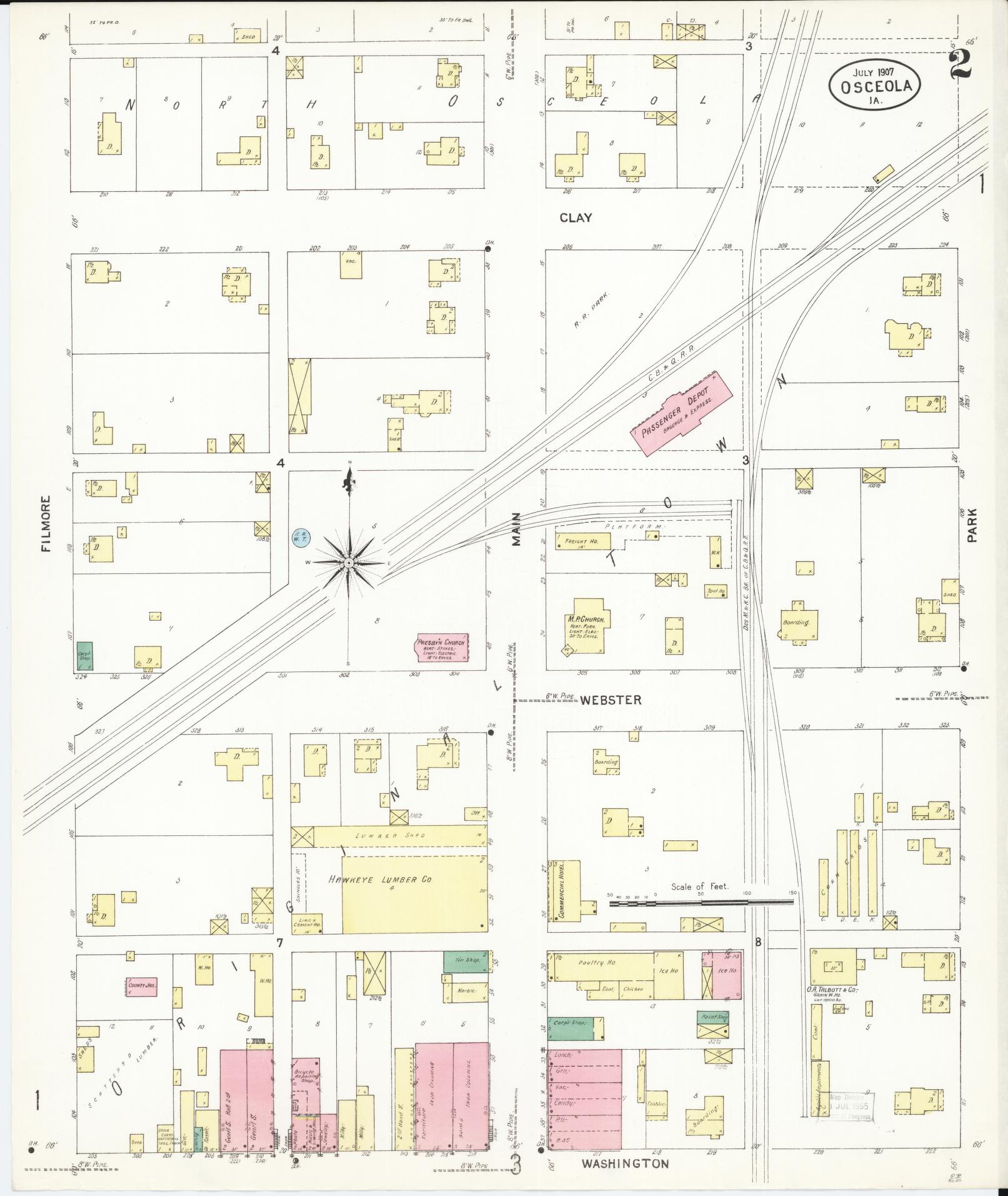 Sanborn Fire Insurance Map from Osceola, Clarke County, Iowa (1907), Sheet #0002 - Historic Sanborn Fire Insurance Map Print