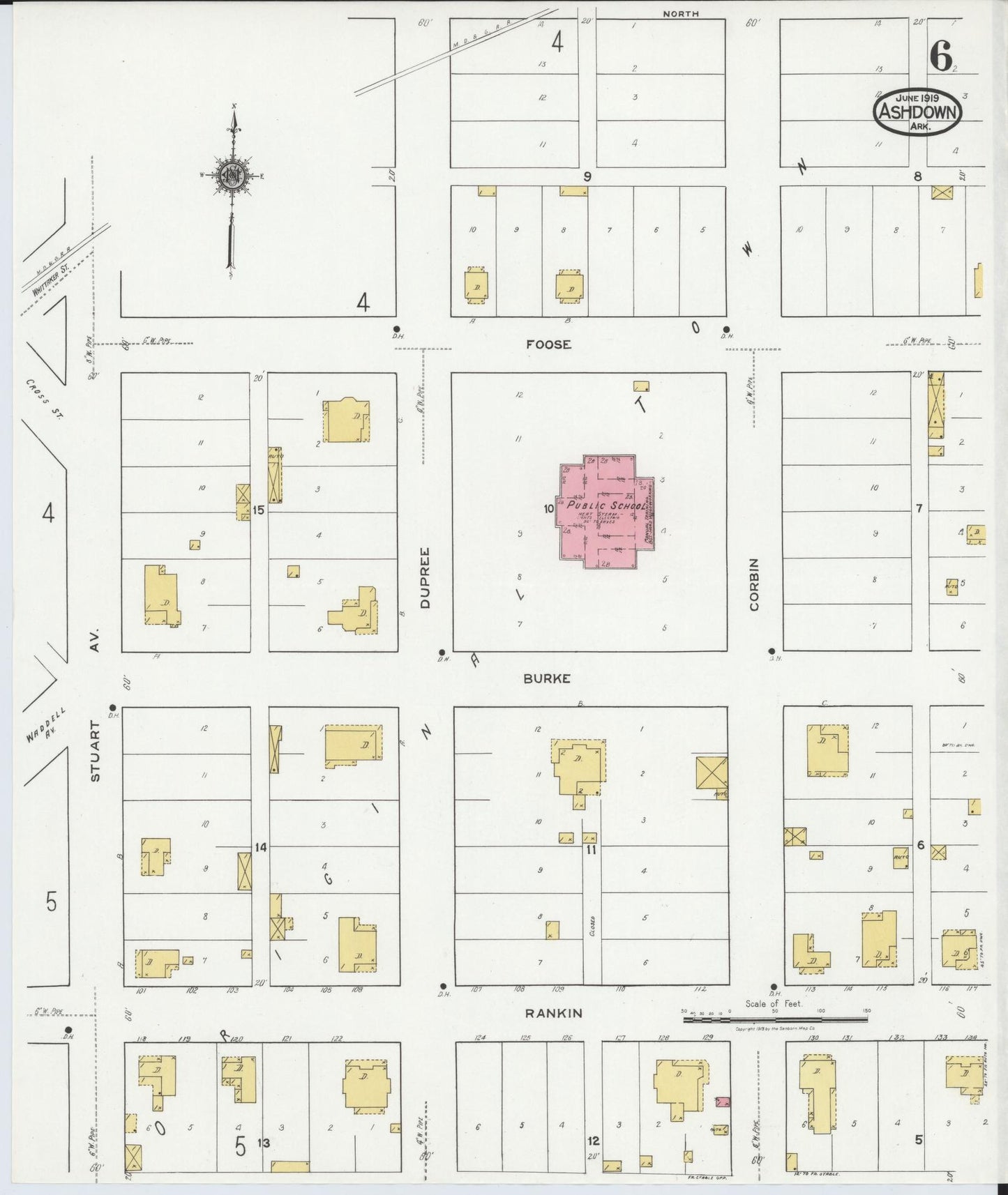 Sanborn Fire Insurance Map from Ashdown, Little River County, Arkansas (1919), Sheet #0006 - Complete Map Set gallery image, historic Sanborn map, vintage wall art, Arkansas Arkansas