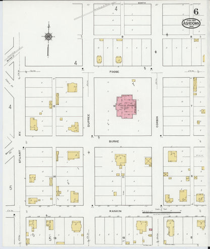 Sanborn Fire Insurance Map from Ashdown, Little River County, Arkansas (1919), Sheet #0006 - Complete Map Set gallery image, historic Sanborn map, vintage wall art, Arkansas Arkansas