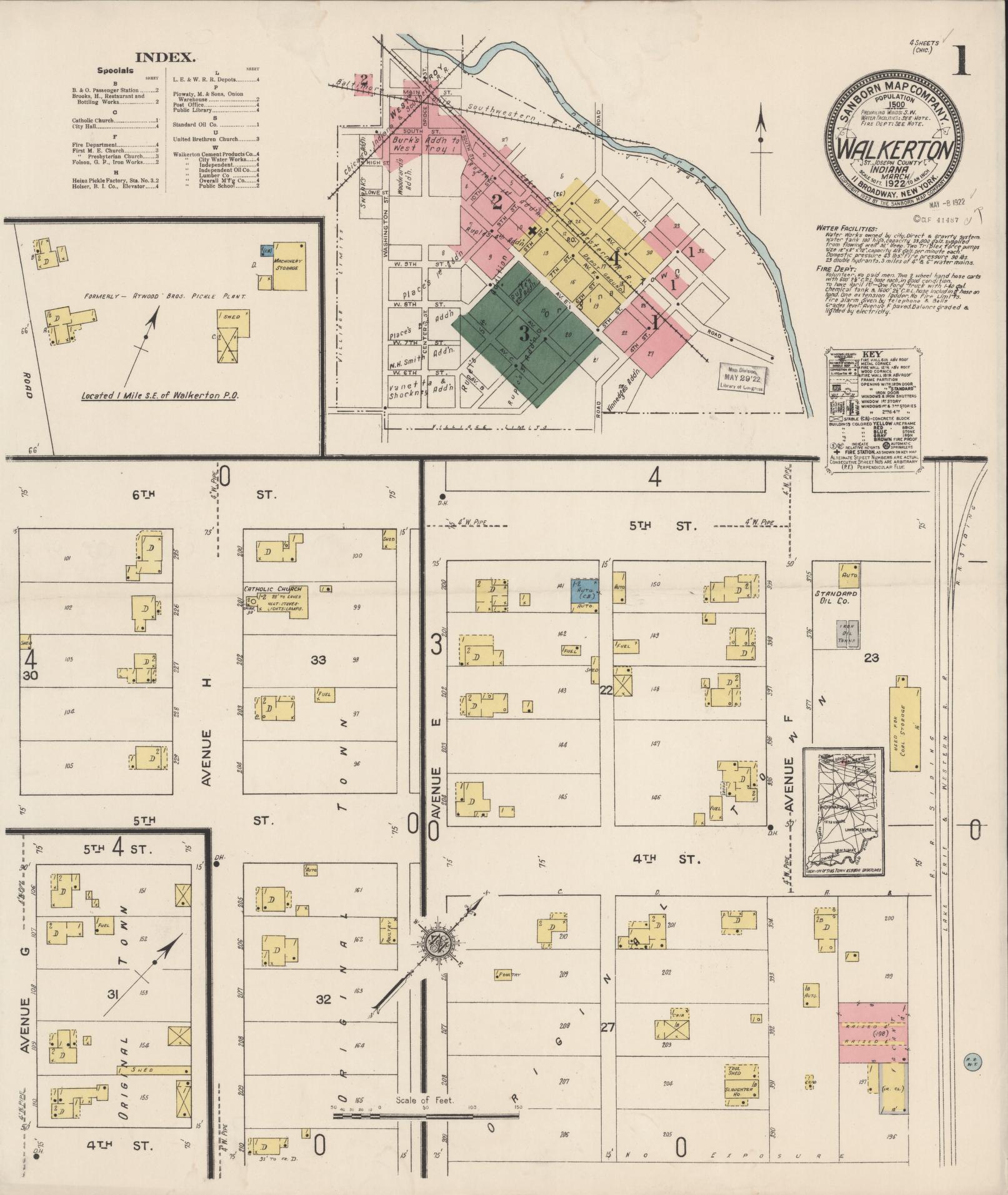Sanborn Fire Insurance Map from Walkerton, Saint Joseph County, Indiana (1922), Sheet #0001 - Complete Map Set gallery image, historic Sanborn map, vintage wall art, Indiana Indiana