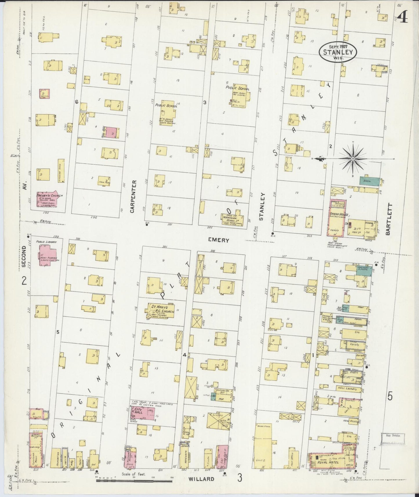 Sanborn Fire Insurance Map from Stanley, Chippewa County, Wisconsin (1907), Sheet #0004 - Complete Map Set gallery image, historic Sanborn map, vintage wall art, Wisconsin Wisconsin