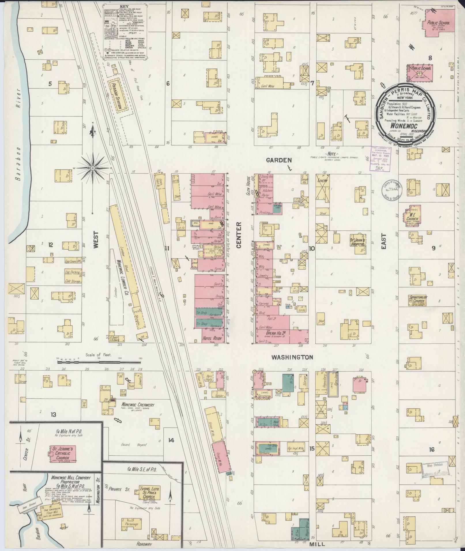 Sanborn Fire Insurance Map from Wonewoc, Juneau County, Wisconsin (1901), Sheet #0001 - Historic Sanborn Fire Insurance Map Print, vintage old map wall art, antique decor, genealogy gift, Wisconsin Wisconsin map