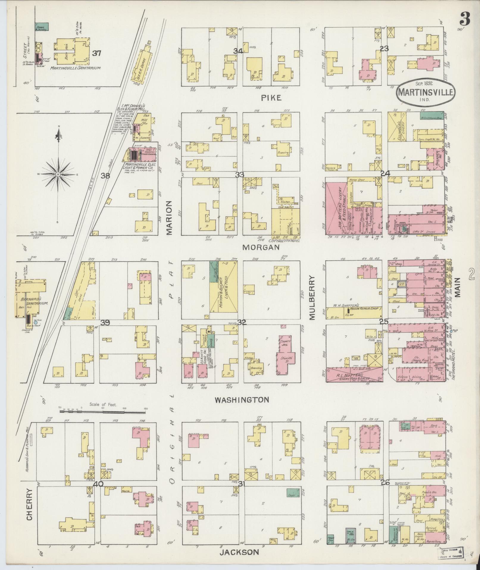 Sanborn Fire Insurance Map from Martinsville, Morgan County, Indiana (1892), Sheet #0003 - Complete Map Set gallery image, historic Sanborn map, vintage wall art, Indiana Indiana