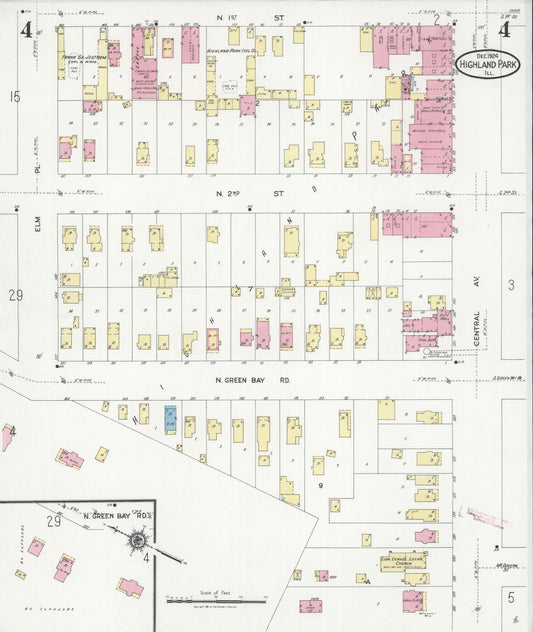 Sanborn Fire Insurance Map from Highland Park, Lake County, Illinois (1924), Sheet #0004 - Historic Sanborn Fire Insurance Map Print, vintage old map wall art, antique decor, genealogy gift, Illinois Illinois map