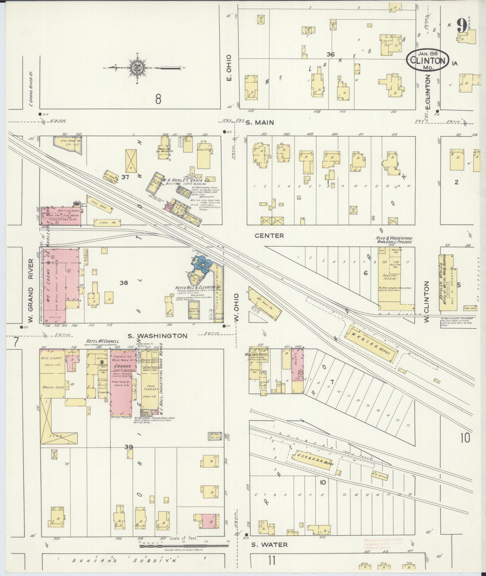 Sanborn Fire Insurance Map from Clinton, Henry County, Missouri (1918), Sheet #0009 - Historic Sanborn Fire Insurance Map Print, vintage old map wall art, antique decor, genealogy gift, Missouri Missouri map
