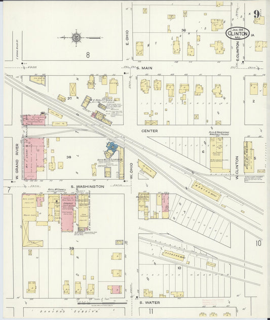 Sanborn Fire Insurance Map from Clinton, Henry County, Missouri (1918), Sheet #0009 - Historic Sanborn Fire Insurance Map Print, vintage old map wall art, antique decor, genealogy gift, Missouri Missouri map