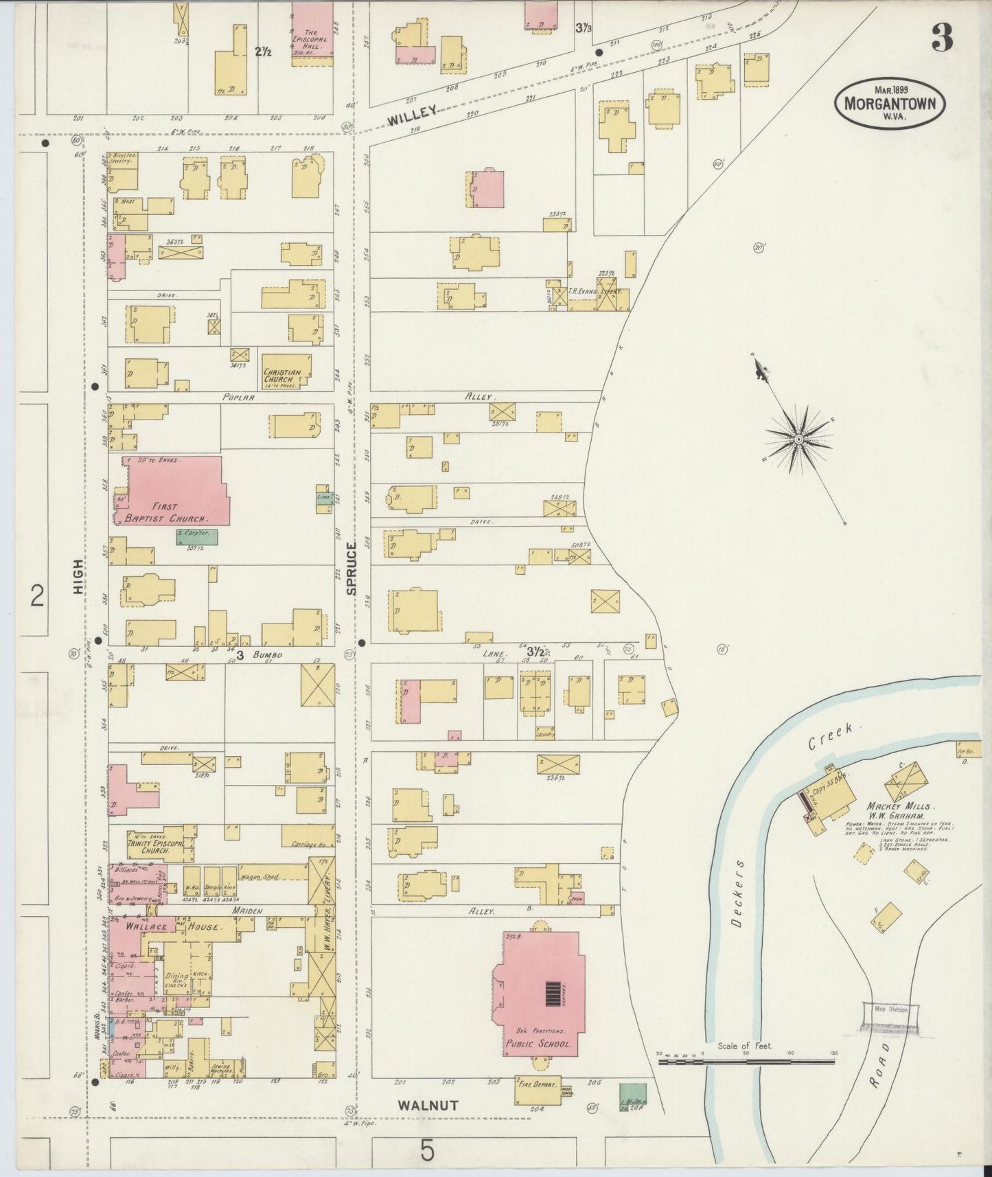 Sanborn Fire Insurance Map from Morgantown, Monongalia County, West Virginia (1899), Sheet #0003 - Complete Map Set gallery image, historic Sanborn map, vintage wall art, West Virginia West Virginia