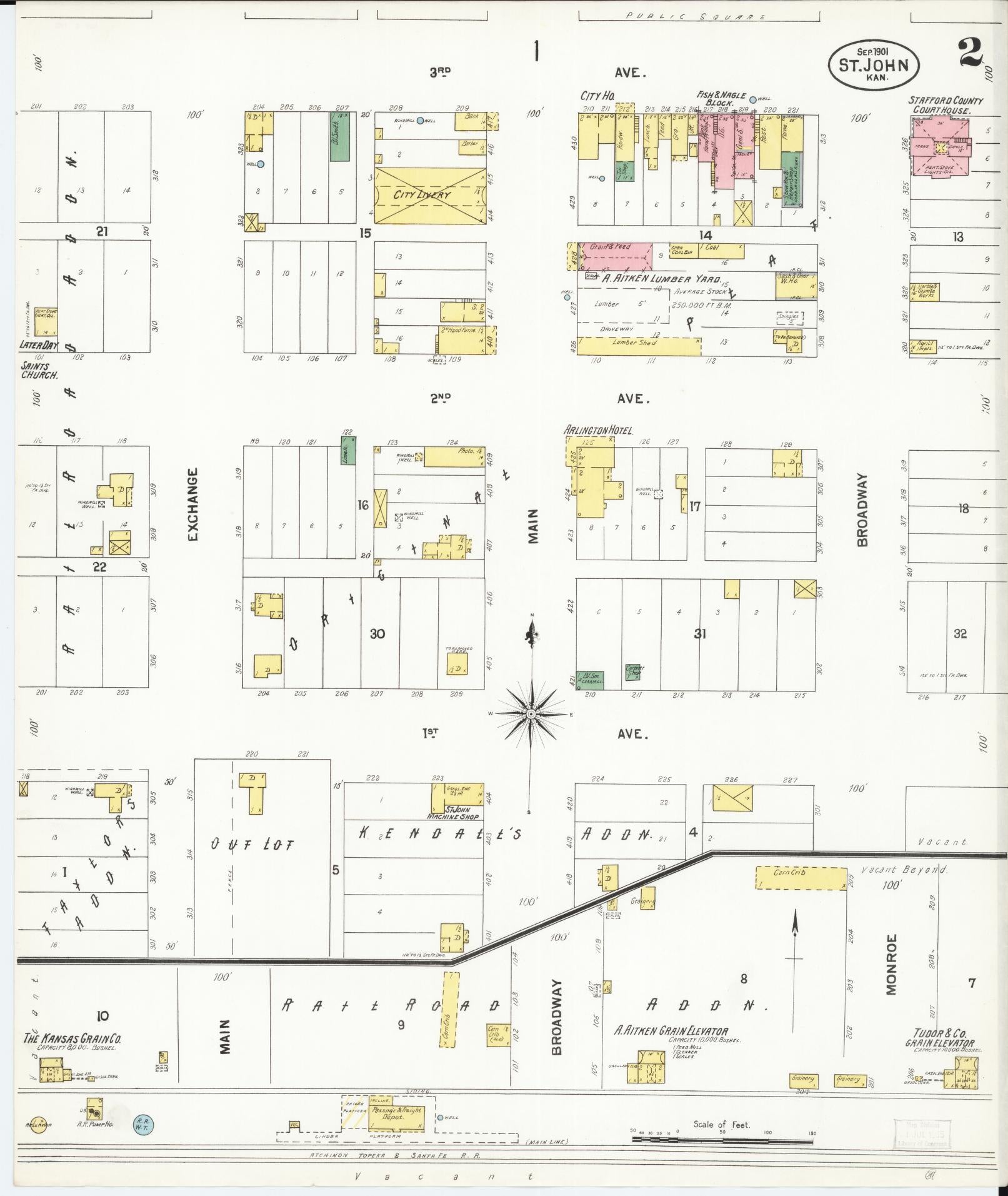 Sanborn Fire Insurance Map from Saint John, Stafford County, Kansas (1901), Sheet #0002 - Historic Sanborn Fire Insurance Map Print, vintage old map wall art, antique decor, genealogy gift, Kansas Kansas map