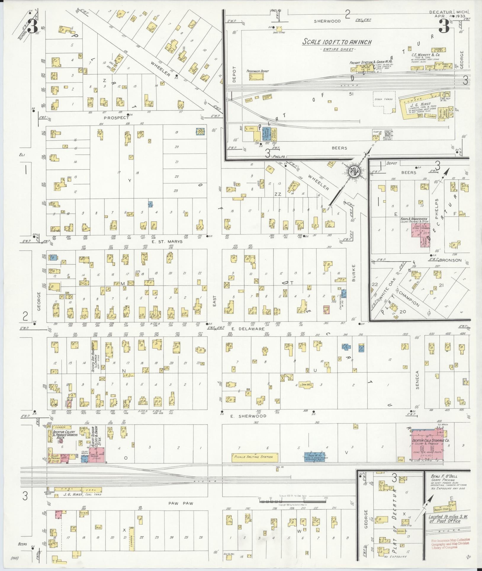 Sanborn Fire Insurance Map from Decatur, Van Buren County, Michigan (1933), Sheet #0003 - Complete Map Set gallery image, historic Sanborn map, vintage wall art, Michigan Michigan