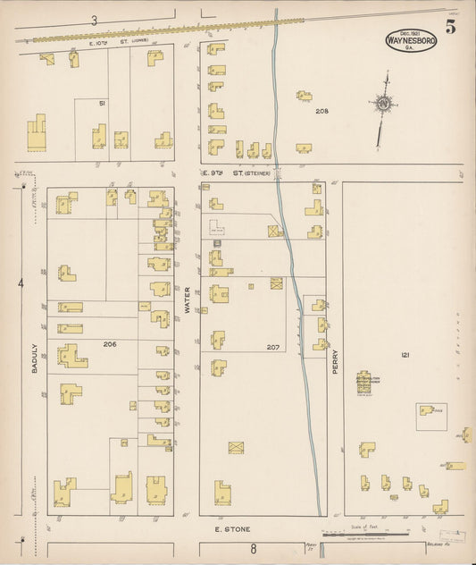 Sanborn Fire Insurance Map from Waynesboro, Burke County, Georgia (1921), Sheet #0005 - Historic Sanborn Fire Insurance Map Print, vintage old map wall art, antique decor, genealogy gift, Georgia Georgia map