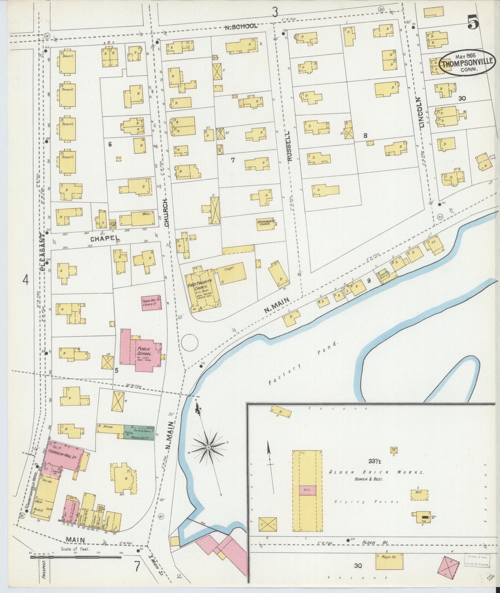 Sanborn Fire Insurance Map from Thompsonville, Hartford County, Connecticut (1905), Sheet #0005 - Historic Sanborn Fire Insurance Map Print, vintage old map wall art, antique decor, genealogy gift, Connecticut Connecticut map