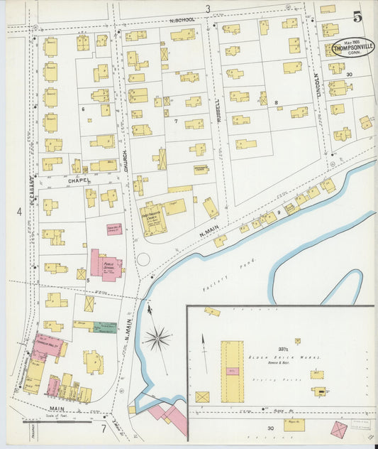 Sanborn Fire Insurance Map from Thompsonville, Hartford County, Connecticut (1905), Sheet #0005 - Historic Sanborn Fire Insurance Map Print, vintage old map wall art, antique decor, genealogy gift, Connecticut Connecticut map
