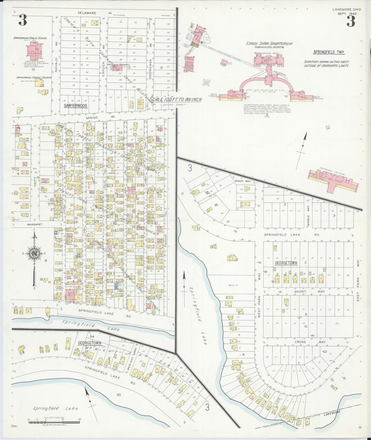 Sanborn Fire Insurance Map from Lakemore, Summit County, Ohio (1940), Sheet #0003 - Historic Sanborn Fire Insurance Map Print, vintage old map wall art, antique decor, genealogy gift, Ohio Ohio map