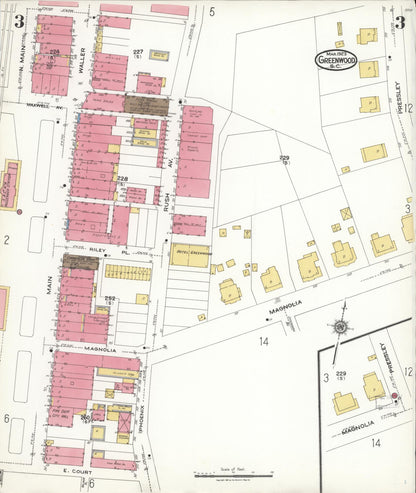 Sanborn Fire Insurance Map from Greenwood, Greenwood County, South Carolina (1923), Sheet #0003 - Complete Map Set gallery image, historic Sanborn map, vintage wall art, South Carolina South Carolina