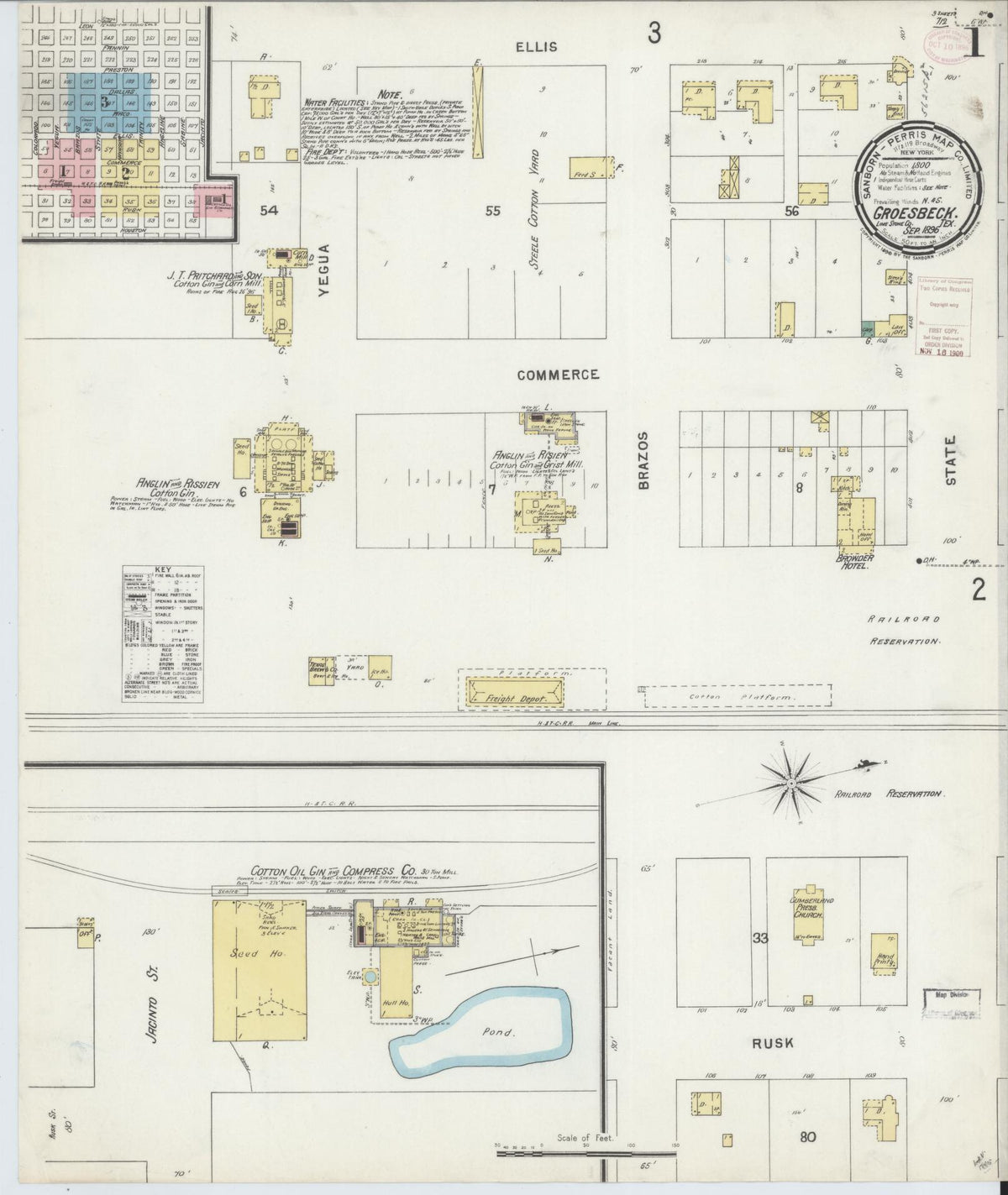 Sanborn Fire Insurance Map from Groesbeck, Limestone County, Texas (1896), Sheet #0001 - Complete Map Set gallery image, historic Sanborn map, vintage wall art, Texas Texas