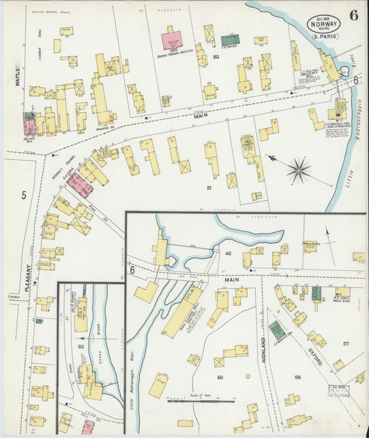 Sanborn Fire Insurance Map from Norway, Oxford County, Maine (1901), Sheet #0006 - Historic Sanborn Fire Insurance Map Print, vintage old map wall art, antique decor, genealogy gift, Maine Maine map