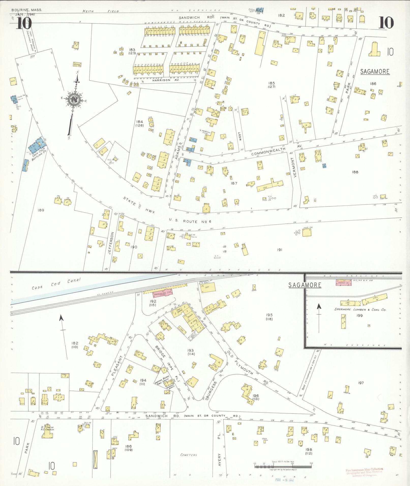 Sanborn Fire Insurance Map from Bourne, Barnstable County, Massachusetts (1941), Sheet #0010 - Historic Sanborn Fire Insurance Map Print, vintage old map wall art, antique decor, genealogy gift, Massachusetts Massachusetts map