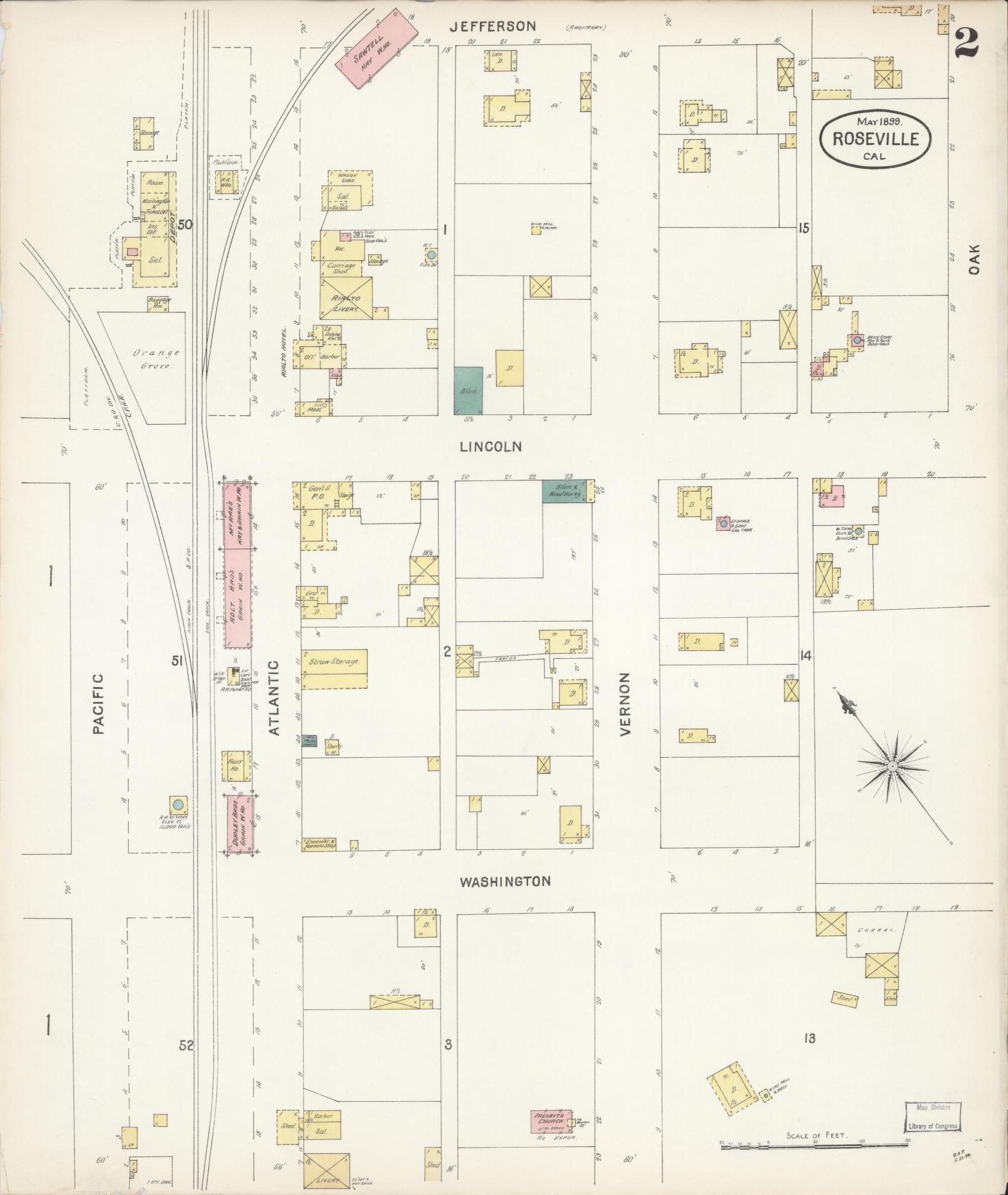 Sanborn Fire Insurance Map from Roseville, Placer County, California (1899), Sheet #0002 - Complete Map Set gallery image, historic Sanborn map, vintage wall art, California California