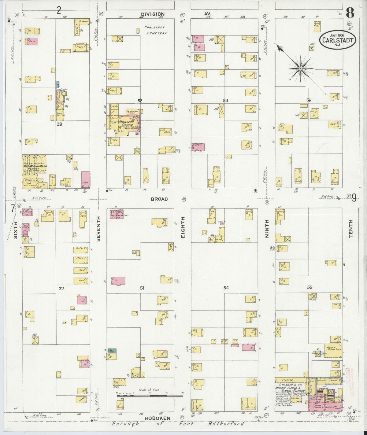 Sanborn Fire Insurance Map from Carlstadt, Bergen County, New Jersey (1909), Sheet #0008 - Complete Map Set gallery image, historic Sanborn map, vintage wall art, New Jersey New Jersey