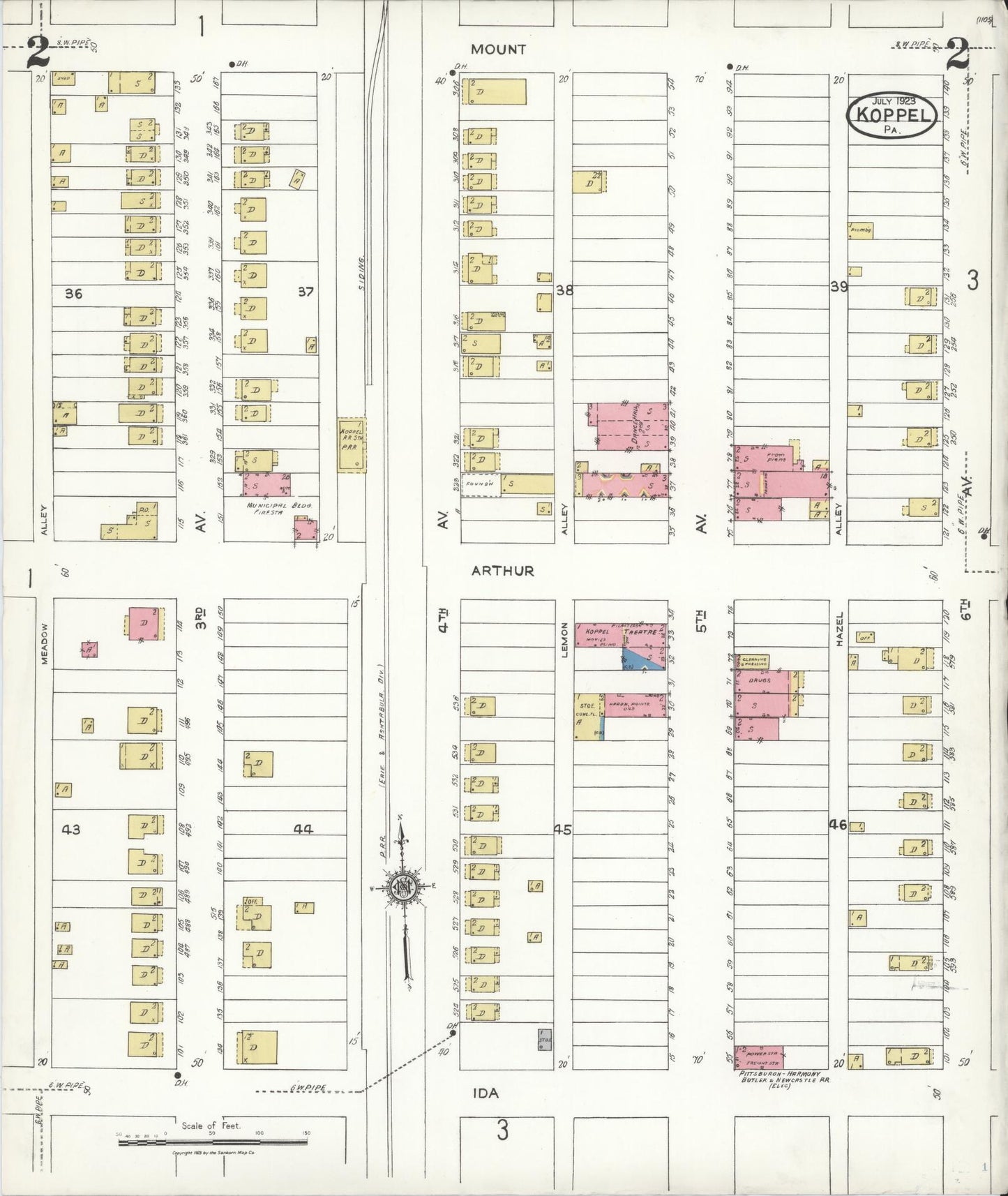 Sanborn Fire Insurance Map from Koppel, Beaver County, Pennsylvania (1923), Sheet #0002 - Historic Sanborn Fire Insurance Map Print, vintage old map wall art, antique decor, genealogy gift, Pennsylvania Pennsylvania map