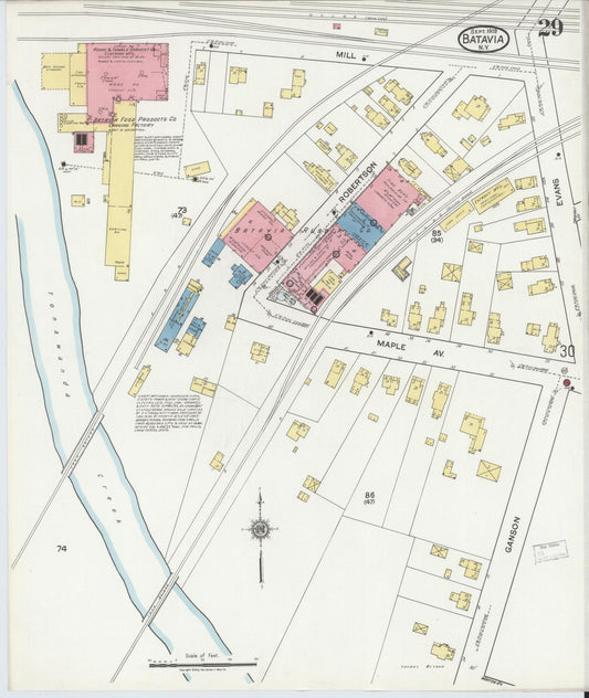 Sanborn Fire Insurance Map from Batavia, Genesee County, New York (1919), Sheet #0029 - Historic Sanborn Fire Insurance Map Print, vintage old map wall art, antique decor, genealogy gift, New York New York map