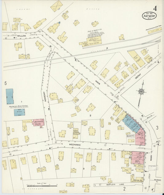 Sanborn Fire Insurance Map from Antwerp, Jefferson County, New York (1912), Sheet #0004 - Historic Sanborn Fire Insurance Map Print, vintage old map wall art, antique decor, genealogy gift, New York New York map