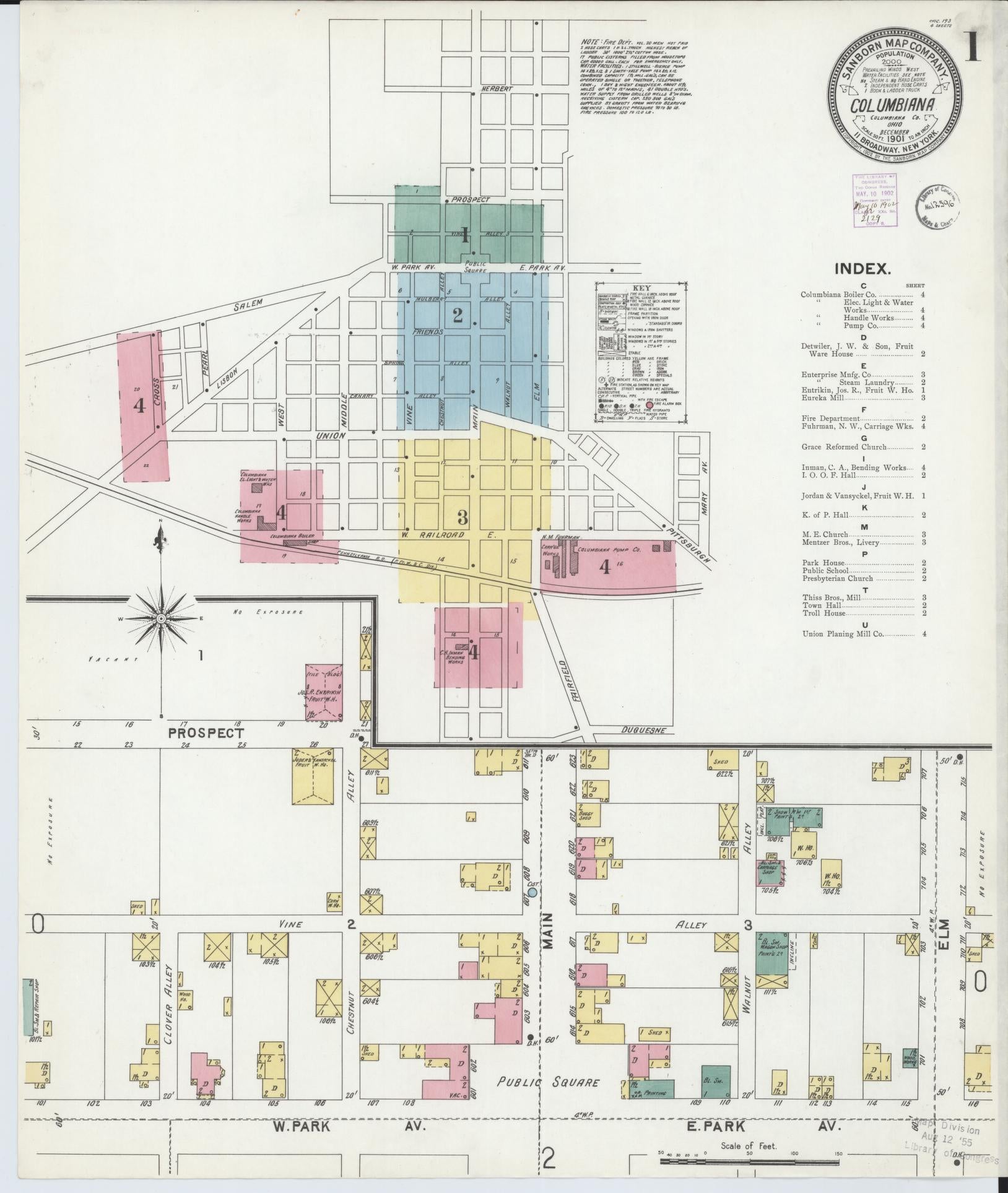 Sanborn Fire Insurance Map from Columbiana, Columbiana County, Ohio (1901), Sheet #0001 - Historic Sanborn Fire Insurance Map Print, vintage old map wall art, antique decor, genealogy gift, Ohio Ohio map