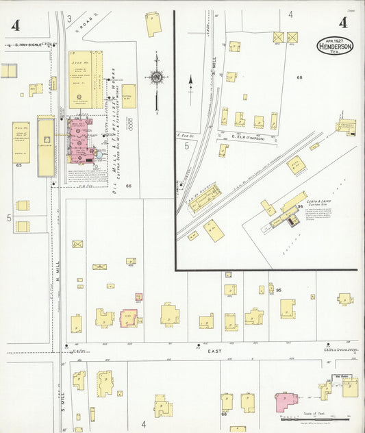 Sanborn Fire Insurance Map from Henderson, Rusk County, Texas (1927), Sheet #0004 - Historic Sanborn Fire Insurance Map Print, vintage old map wall art, antique decor, genealogy gift, Texas Texas map