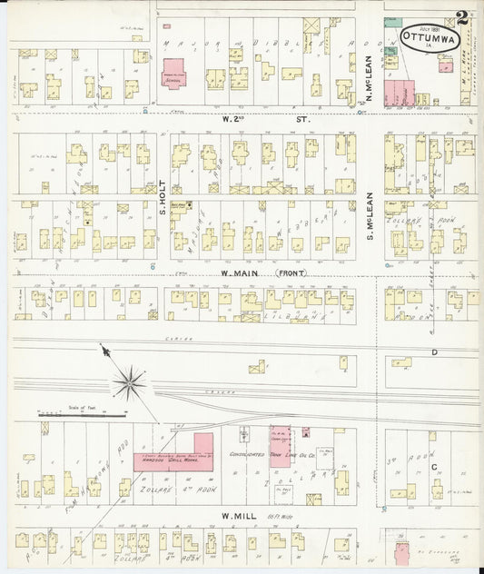 Sanborn Fire Insurance Map from Ottumwa, Wapello County, Iowa (1891), Sheet #0002 - Historic Sanborn Fire Insurance Map Print, vintage old map wall art