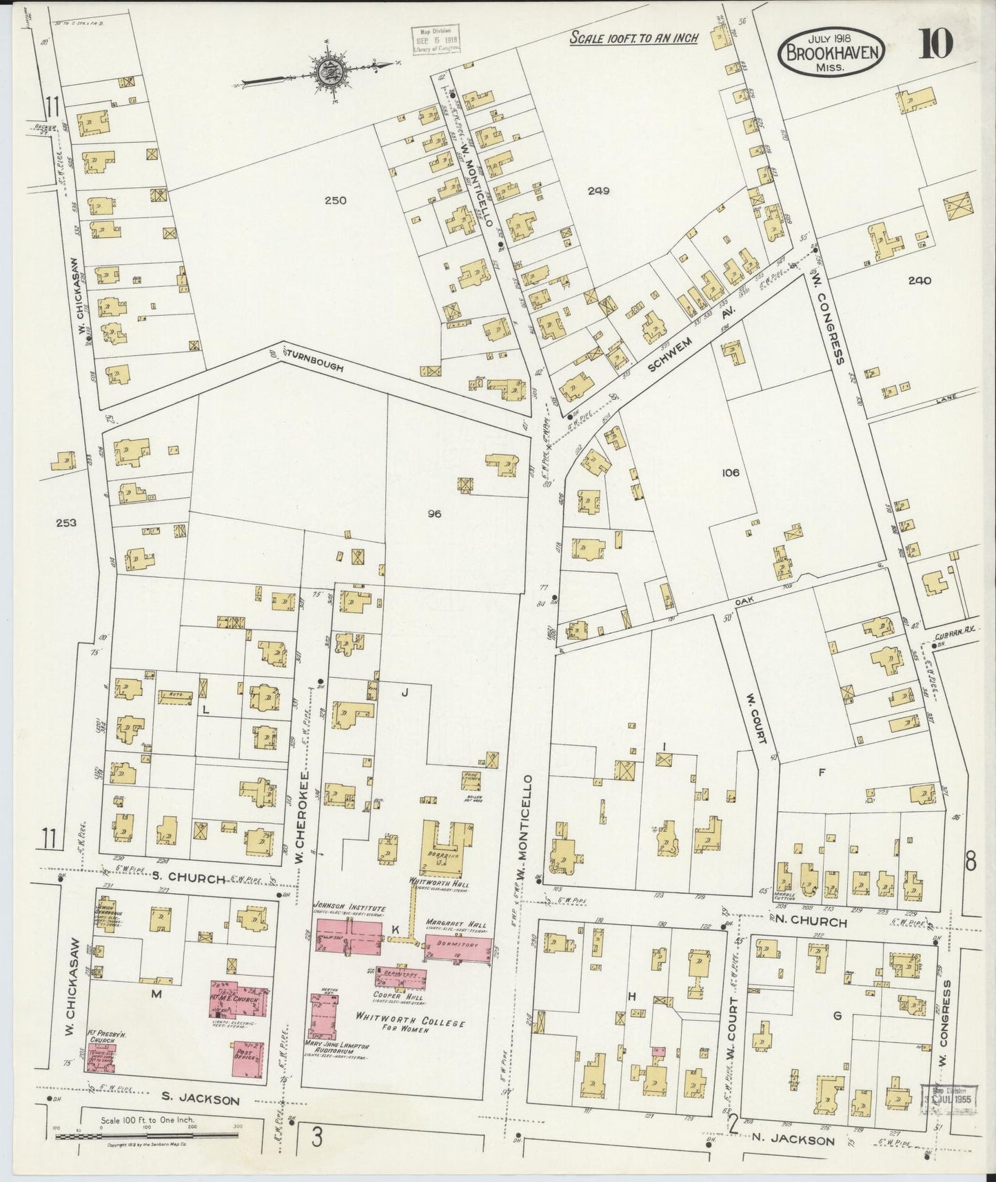 Sanborn Fire Insurance Map from Brookhaven, Lincoln County, Mississippi (1918), Sheet #0010 - Complete Map Set gallery image, historic Sanborn map, vintage wall art, Mississippi Mississippi