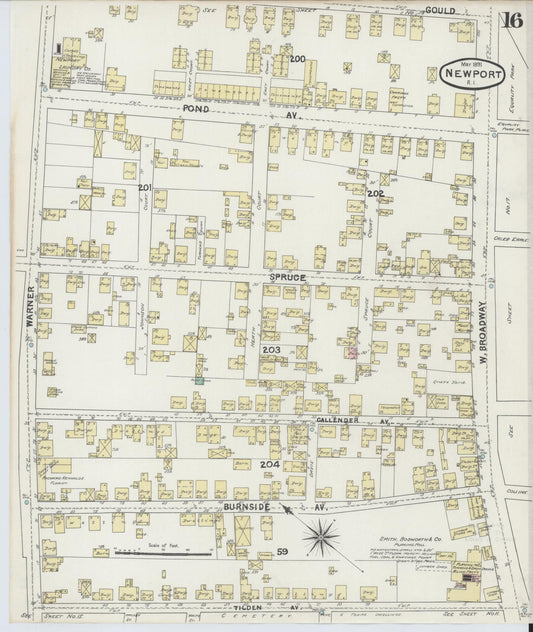 Sanborn Fire Insurance Map from Newport, Newport County, Rhode Island (1891), Sheet #0016 - Historic Sanborn Fire Insurance Map Print, vintage old map wall art, antique decor, genealogy gift, Rhode Island Rhode Island map