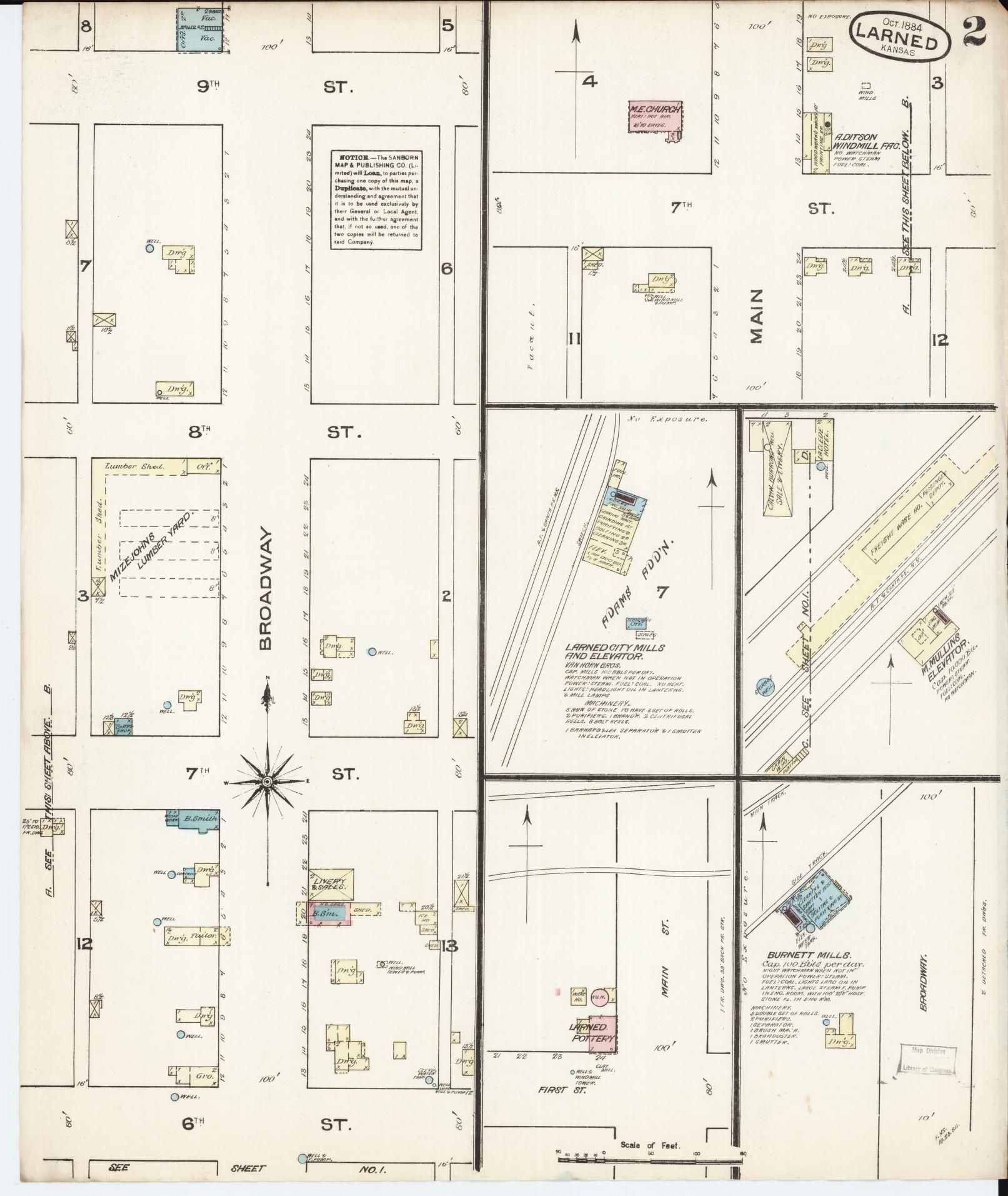 Sanborn Fire Insurance Map from Larned, Pawnee County, Kansas (1884), Sheet #0002 - Historic Sanborn Fire Insurance Map Print, vintage old map wall art, antique decor, genealogy gift, Kansas Kansas map