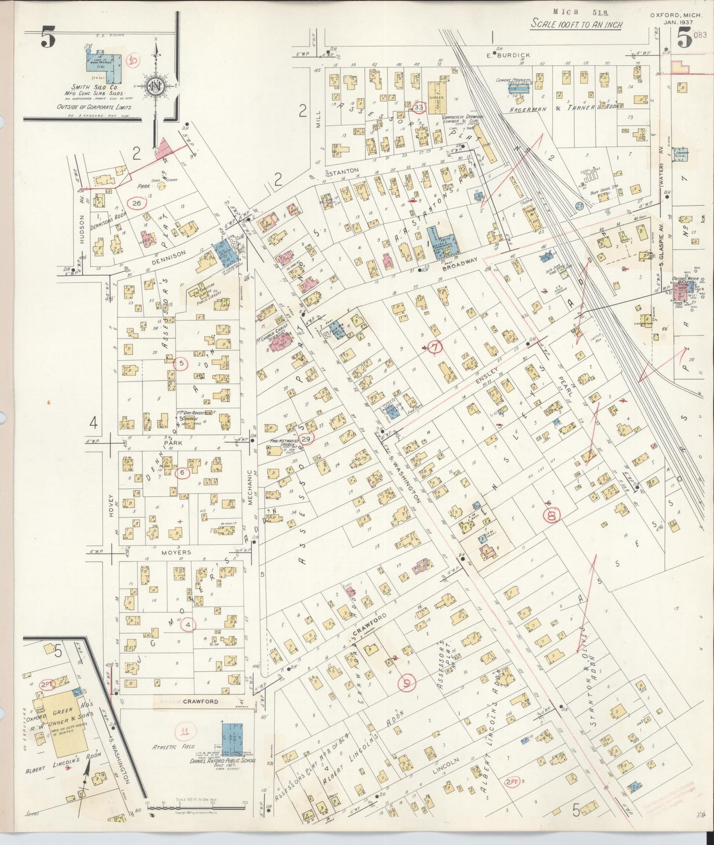 Sanborn Fire Insurance Map from Oxford, Oakland County, Michigan (1945), Sheet #0005 - Complete Map Set gallery image, historic Sanborn map, vintage wall art, Michigan Michigan