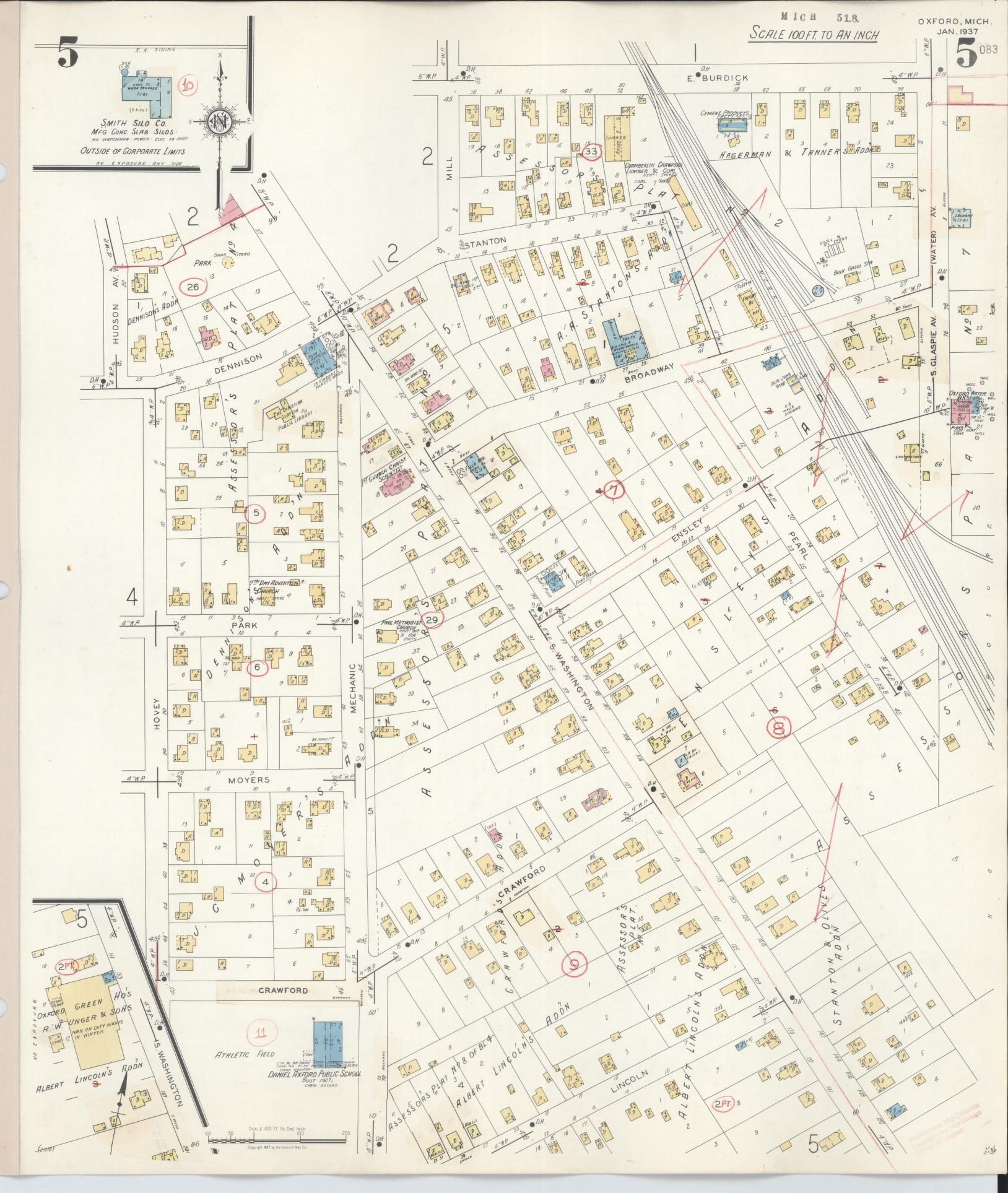 Sanborn Fire Insurance Map from Oxford, Oakland County, Michigan (1945), Sheet #0005 - Complete Map Set gallery image, historic Sanborn map, vintage wall art, Michigan Michigan