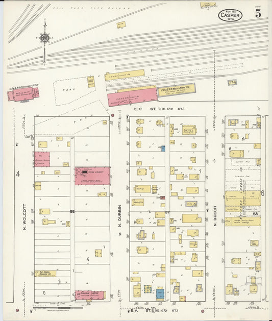 Sanborn Fire Insurance Map from Casper, Natrona County, Wyoming (1921), Sheet #0006 - Historic Sanborn Fire Insurance Map Print, vintage old map wall art, antique decor, genealogy gift, Wyoming Wyoming map