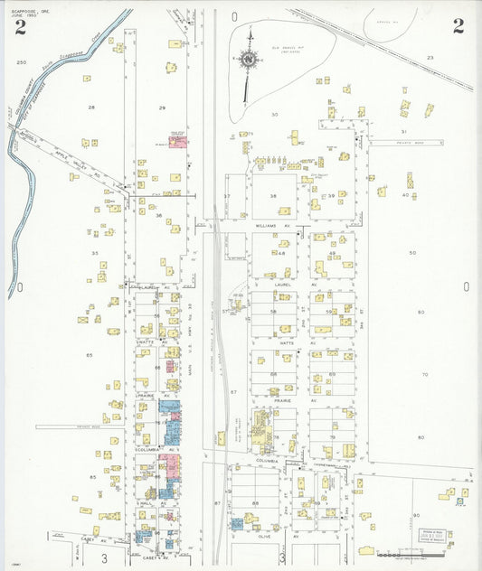 Sanborn Fire Insurance Map from Scappoose, Columbia County, Oregon (1950), Sheet #0002 - Historic Sanborn Fire Insurance Map Print, vintage old map wall art, antique decor, genealogy gift, Oregon Oregon map