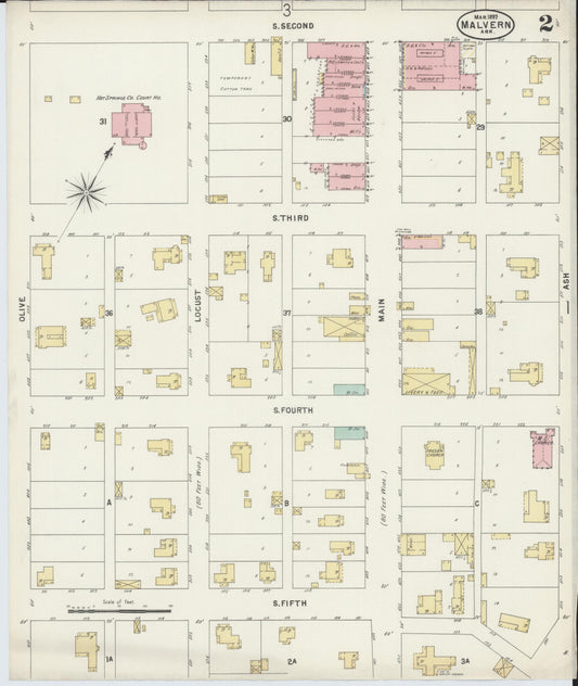Sanborn Fire Insurance Map from Malvern, Hot Springs County, Arkansas (1897), Sheet #0002 - Historic Sanborn Fire Insurance Map Print, vintage old map wall art, antique decor, genealogy gift, Arkansas Arkansas map