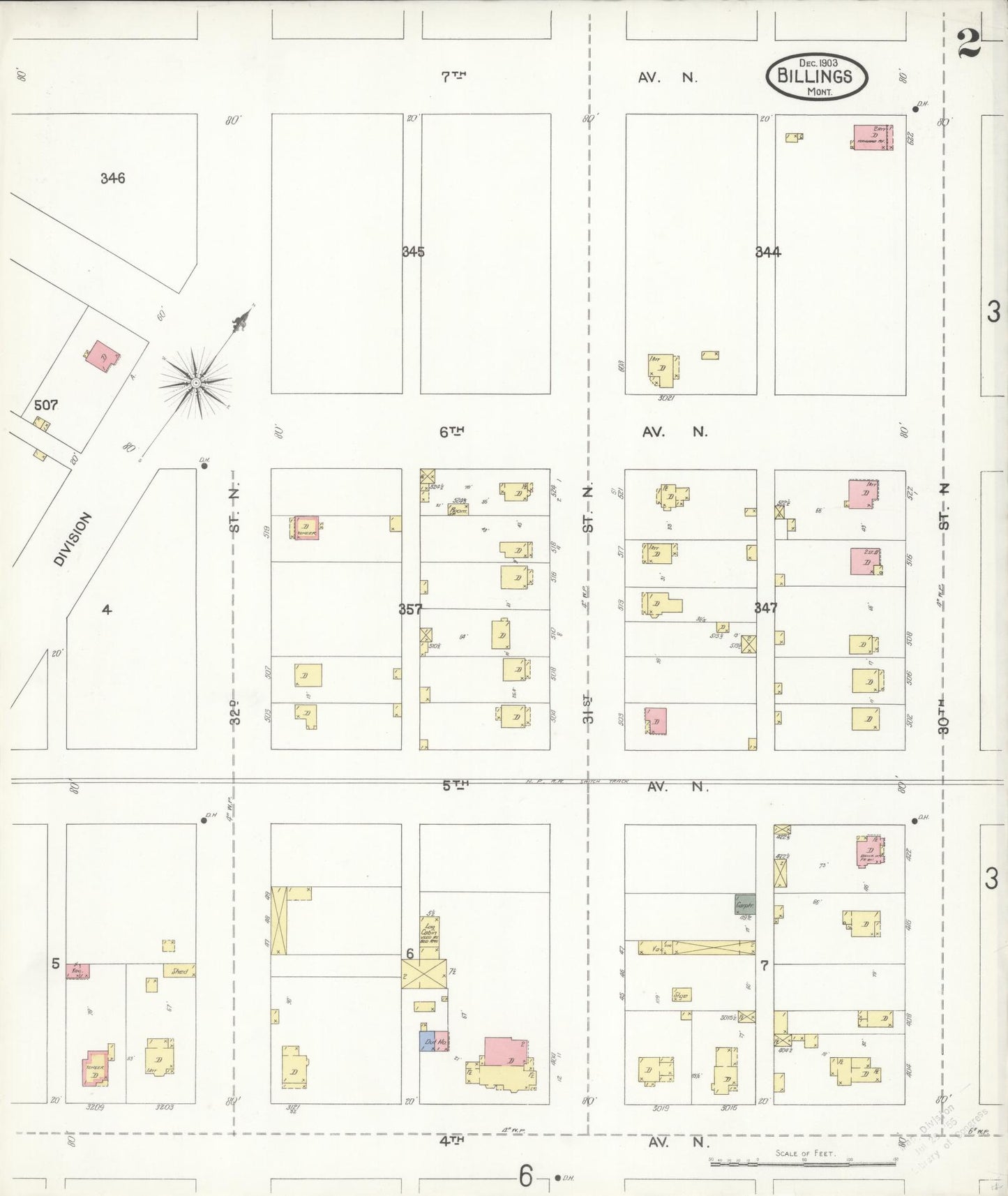 Sanborn Fire Insurance Map from Billings, Yellowstone County, Montana (1903), Sheet #0002 - Historic Sanborn Fire Insurance Map Print, vintage old map wall art, antique decor, genealogy gift, Montana Montana map