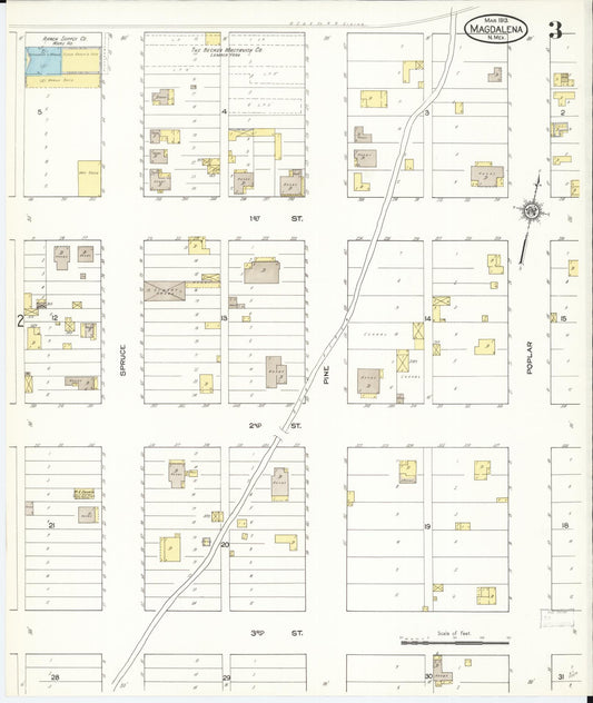 Sanborn Fire Insurance Map from Magdalena, Socorro County, New Mexico (1913), Sheet #0003 - Historic Sanborn Fire Insurance Map Print, vintage old map wall art, antique decor, genealogy gift, New Mexico New Mexico map