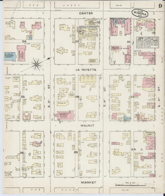Sanborn Fire Insurance Map from Winona, Winona County, Minnesota (1884), Sheet #0009 - Historic Sanborn Fire Insurance Map Print, vintage old map wall art, antique decor, genealogy gift, Minnesota Minnesota map
