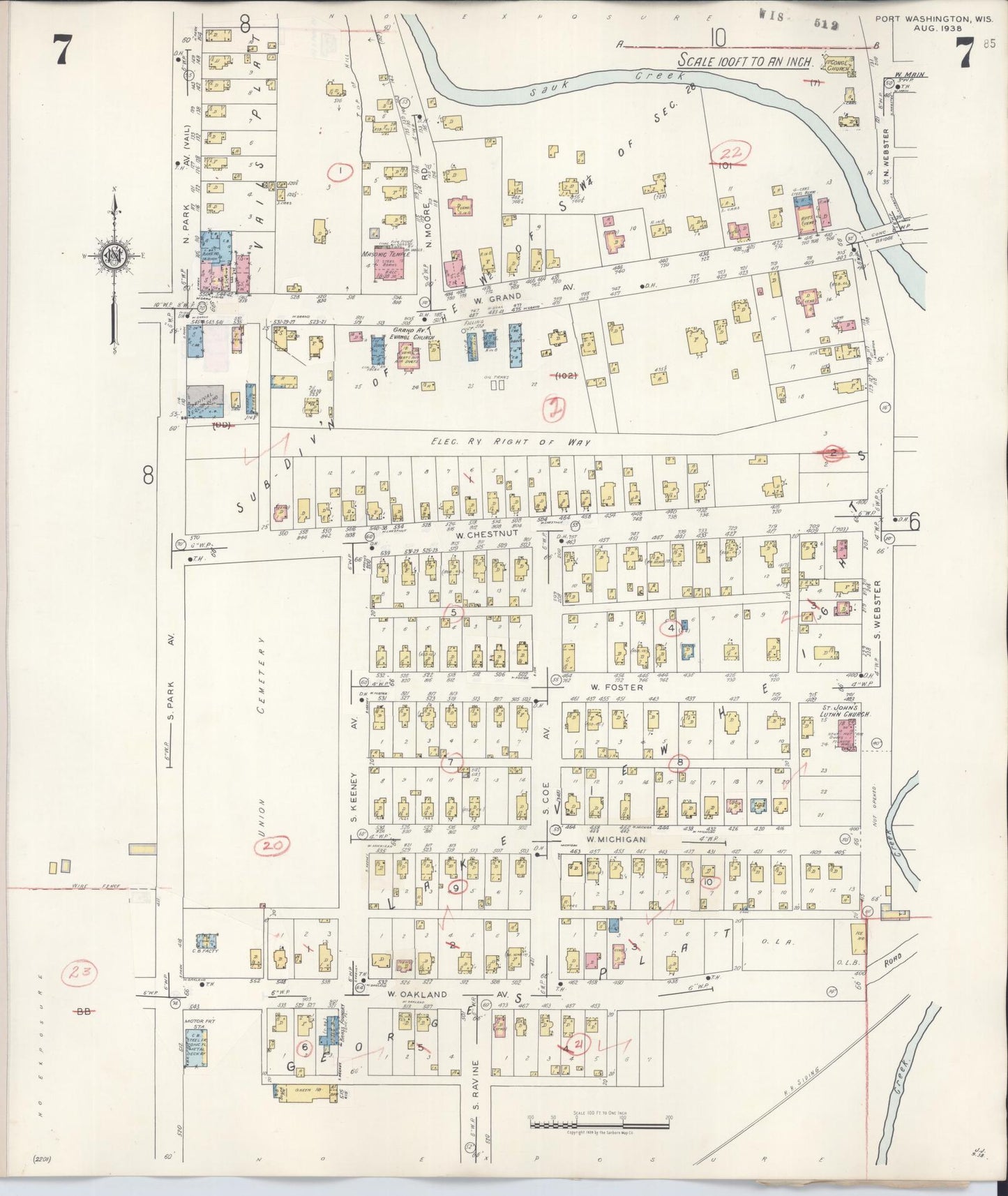Sanborn Fire Insurance Map from Port Washington, Ozaukee County, Wisconsin (1949), Sheet #0007 - Historic Sanborn Fire Insurance Map Print, vintage old map wall art, antique decor, genealogy gift, Wisconsin Wisconsin map