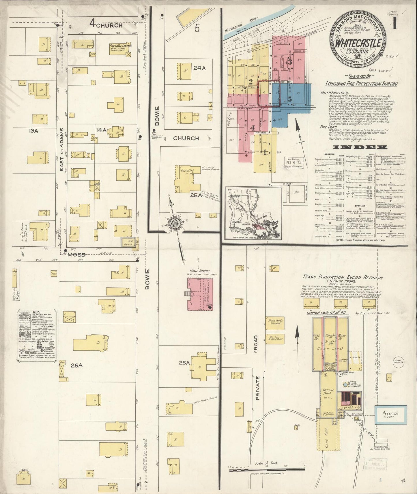 Sanborn Fire Insurance Map from White Castle, Iberville Parish, Louisiana. (1921) – Historic Sanborn Fire Insurance Map Print