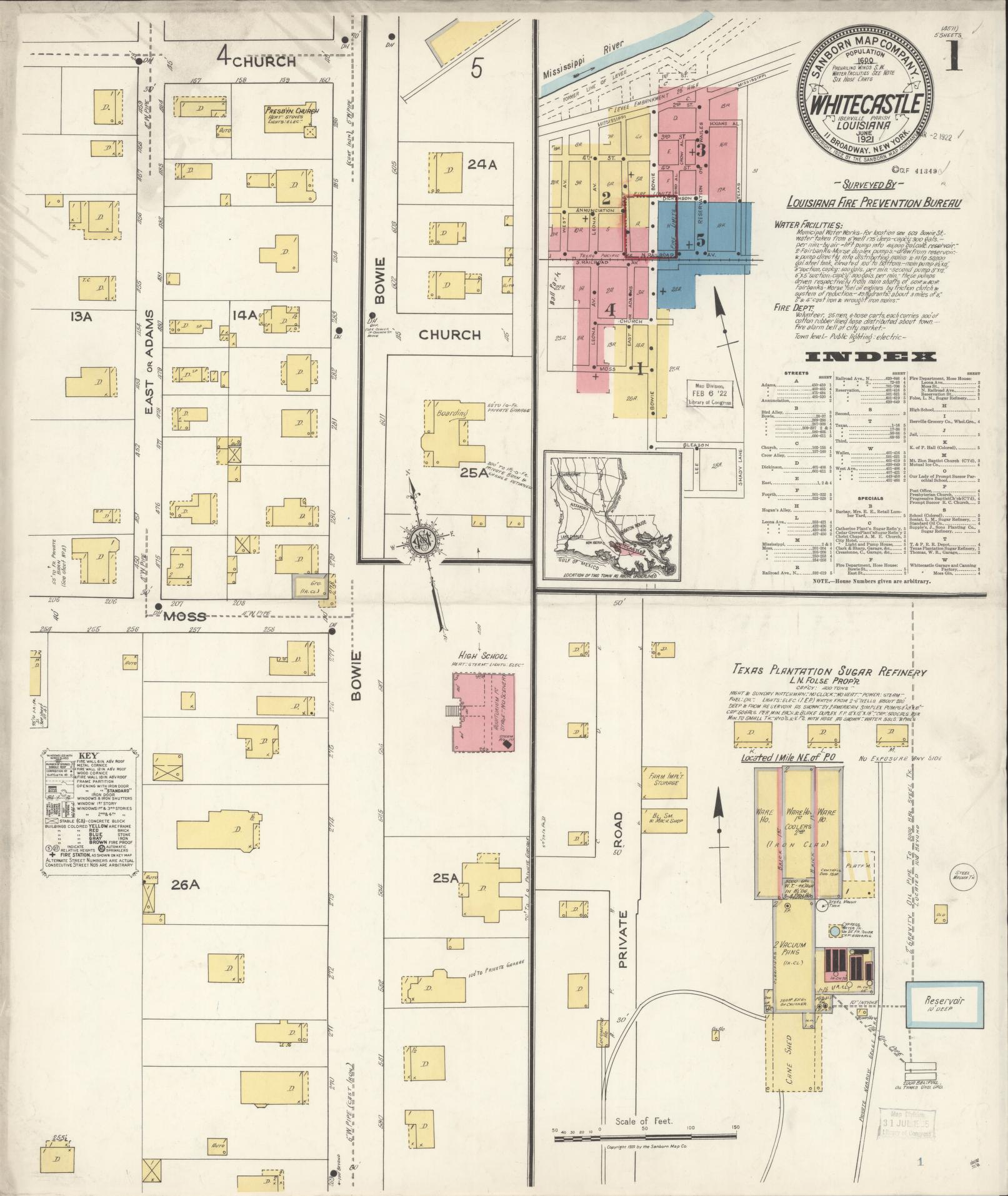Sanborn Fire Insurance Map from White Castle, Iberville Parish, Louisiana. (1921) – Historic Sanborn Fire Insurance Map Print